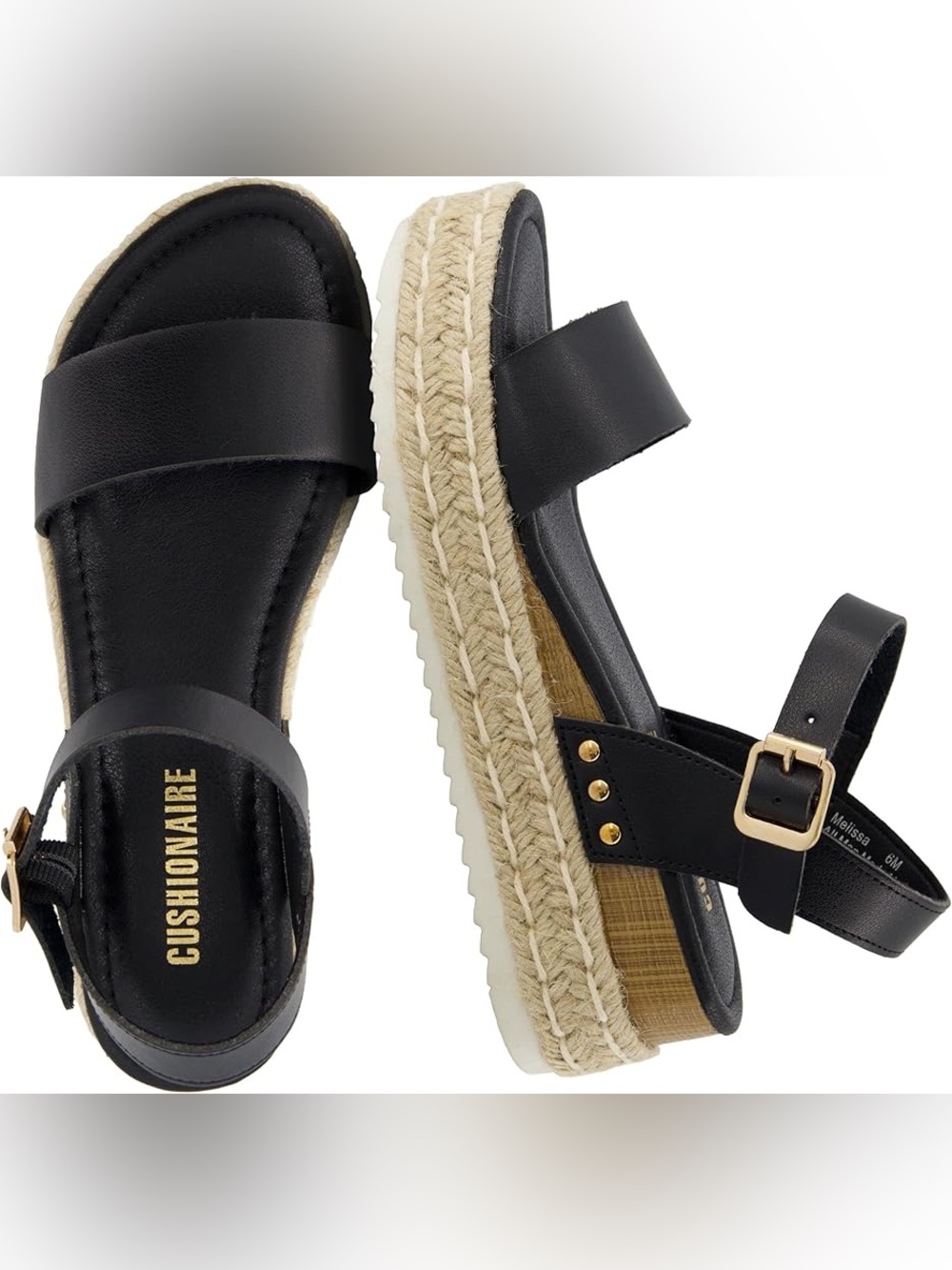 Cushionaire Melissa Black Espadrille Platform Sandals brand new in box sz 8
